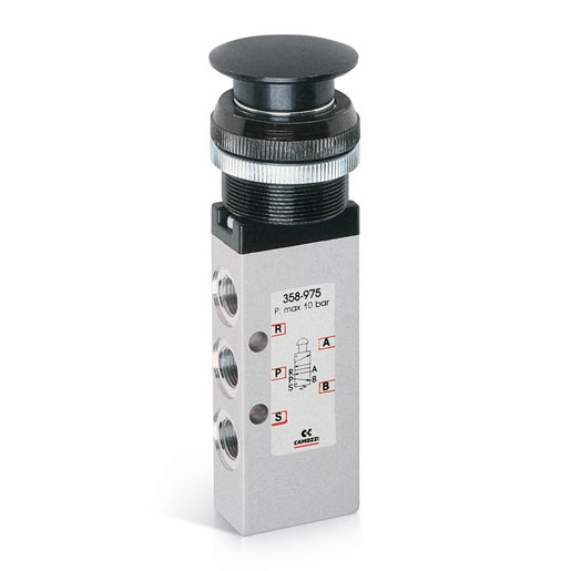 Válvula con interruptor de palma o pulsador 5/2 vías 358-977